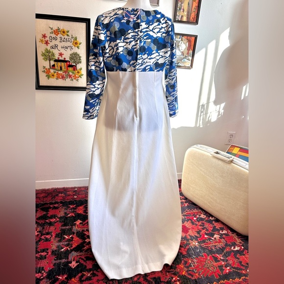 Late 1960s Mod Appliqué Statement Maxi Dress – Blue & White Graphic Print - Picture 7 of 7